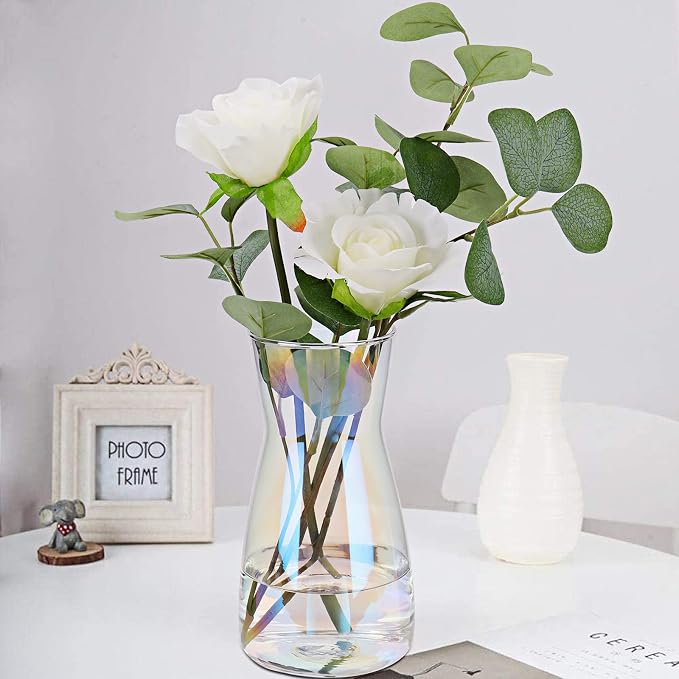 8 Inch Iridescent Glass Vase for Flowers, Modern Boho Table Decor | Farmhouse - Image 6