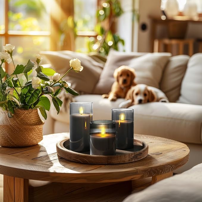 Amagic Grey Ribbed Glass Flameless Electric LED Candles - Image 4