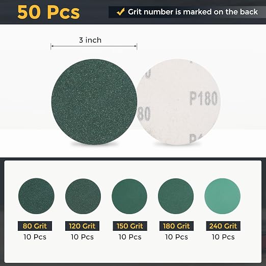 HARFINGTON 50Pcs 3Inch Sanding Disc Hook & Loop Green Zirconia | - Image 2