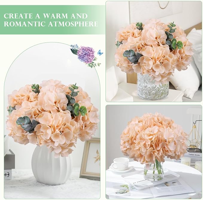 AVIVIHO 10pcs Fake Flowers Champagne Hydrangea Artificial Flowers Bulk Silk - Image 2