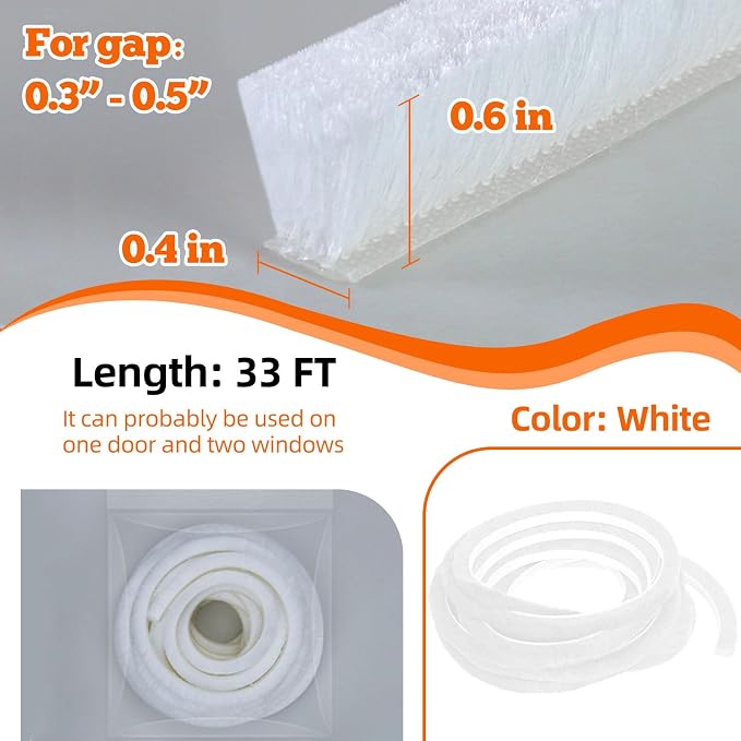 0.6Inch Brush Weather Stripping, Window Insulation Seal, Card-Slot Seal Strip - Image 2