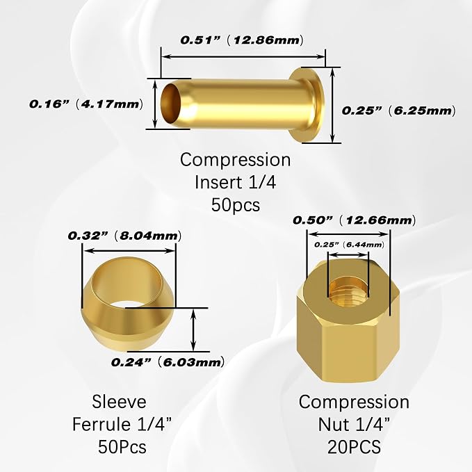 120PCS 1/4 inch Compression Fittings Assortment kit -（1/4") 50 Brass - Image 2