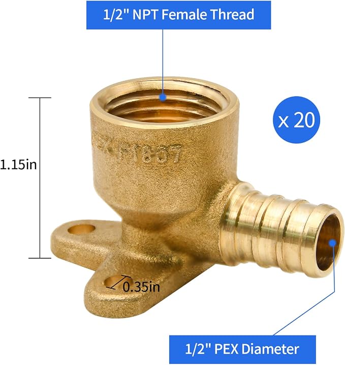 20pcs Drop Ear Elbow Fittings, PEX 1/2" x 1/2" NPT Female Threaded Fitting | - Image 2