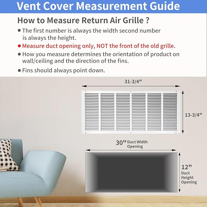 Howeall 30"W x 12"H Steel Return Air Grille, Air Return Vent Cover - Image 5