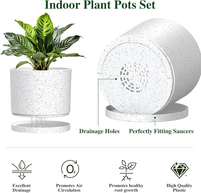 Plant Pots, 10/9/8 Inch 3 Pack Cylindrical Flower Pots - Image 3