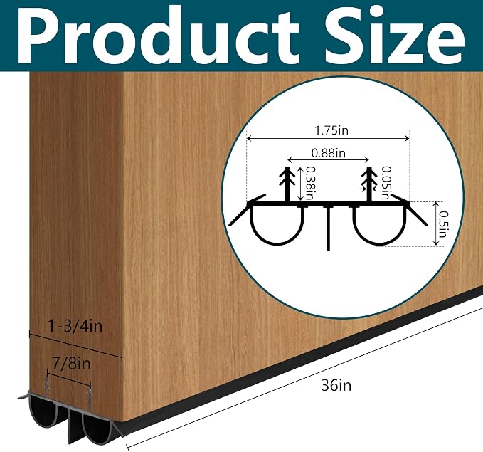 2 Pcs 36" Double Bubble Kerf Door Sweep Kit, Door Bottom Seal Weatherstrip | - Image 2