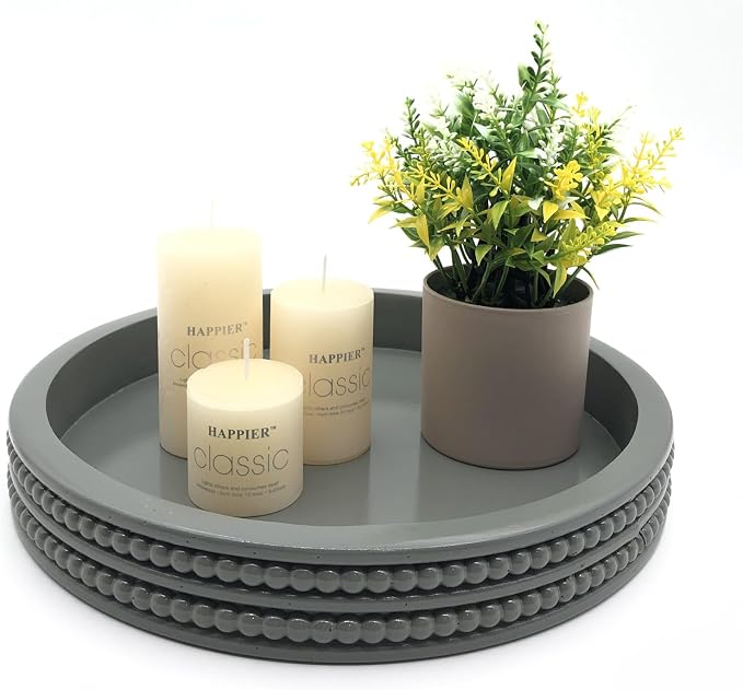 Carah & Cossh Round Wooden Tray, Round Modern Decorative Tray by CarahCossh