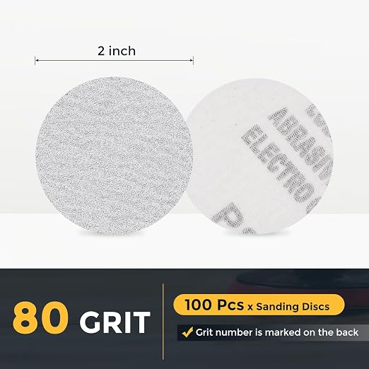 HARFINGTON 100 Pcs 2 Inch Sanding Disc 80 Grit White Aluminum Oxide | Hook and - Image 2