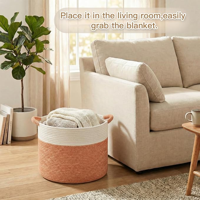 Artfeel 100L Large Cotton Rope Basket, Decorative Woven Blanket Storage - Image 2