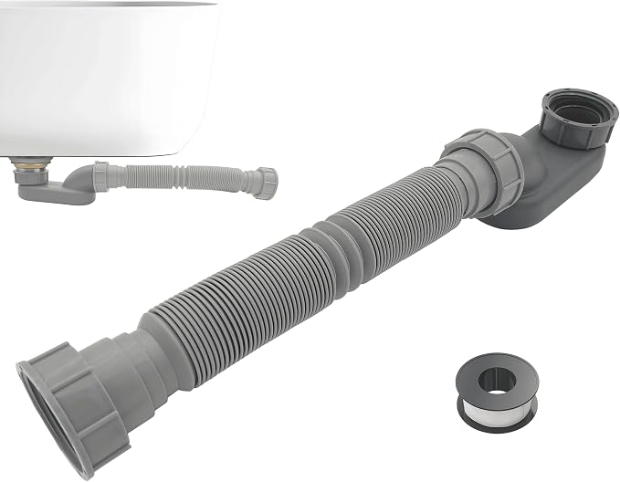1 1/2 Inch Tub Drain Kit with Low Profile P Trap, Flexible Drain Pipe by Jeckthun