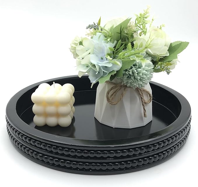 Carah & Cossh Round Wooden Tray, Round Modern Decorative Tray - Image 6