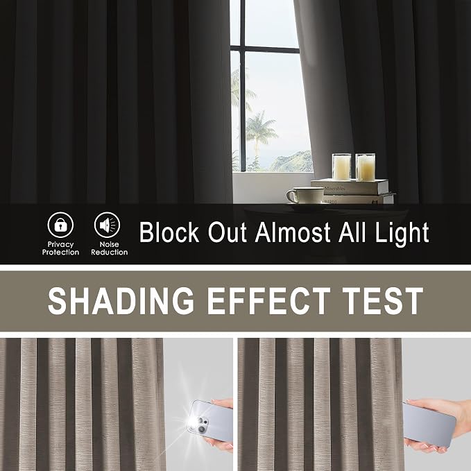 Vision Home Mocha Tan Velvet Pinch Pleated Blackout Curtains 95% Room Darkening - Image 4