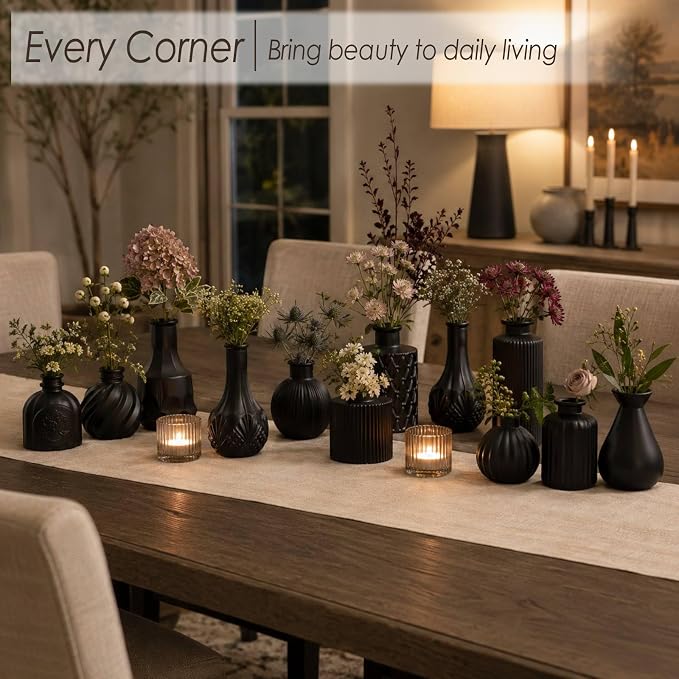 UPBUD Black Glass Bud Vases Set of 36, Mini Flower Vase - Image 2