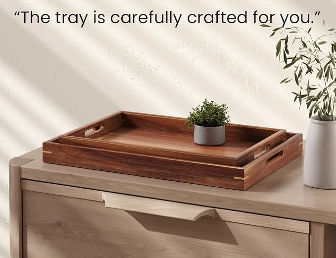 Fibogollo Set of 2 Acacia Wood Serving Tray - Image 5
