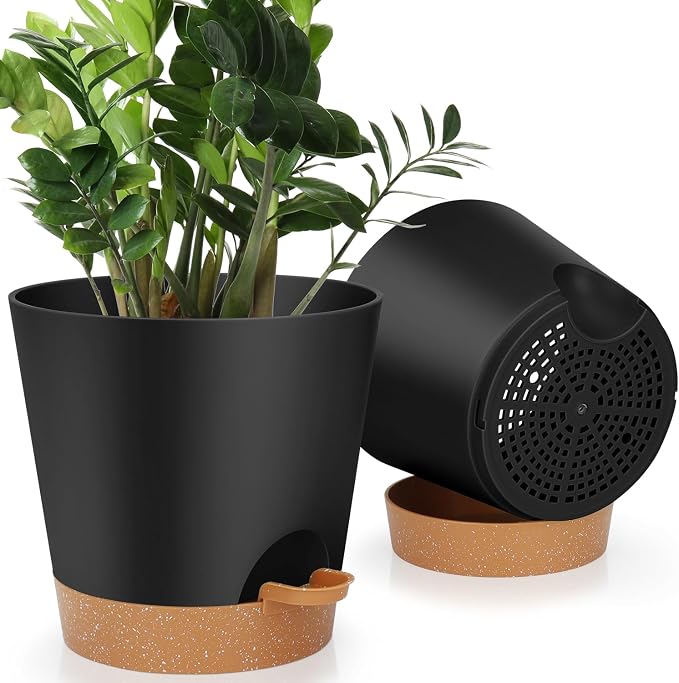 YNNICO 8-Inch Plant Pots, Self-Watering Planters by AFamilyofGardenLovers
