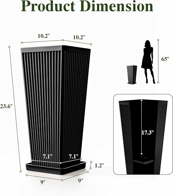 24" Tapered Tall Planters for Outdoor Plants - Image 2