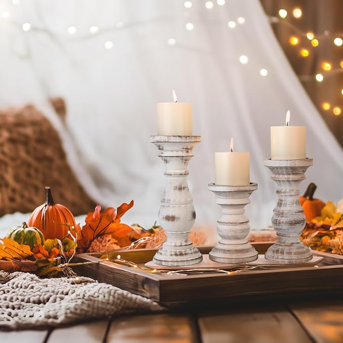 Candle Holder for Pillar Candle Set of 3, Farmhouse Wood Candle Holder - Image 5