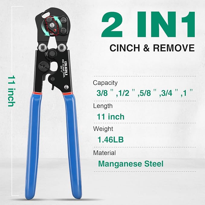 OURU PEX Crimping Tool Kit, Cinch & Remove, 3/8" to 1", - Image 2