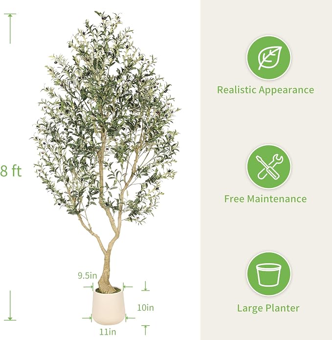 8ft Faux Olive Tree with Tall Exquisite Planter | Realistic Olive Trees - Image 3