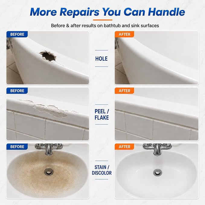 Porcelain Repair Kit White, High-Gloss Chipped Sink, Tub & Tile Repair Kit | - Image 4