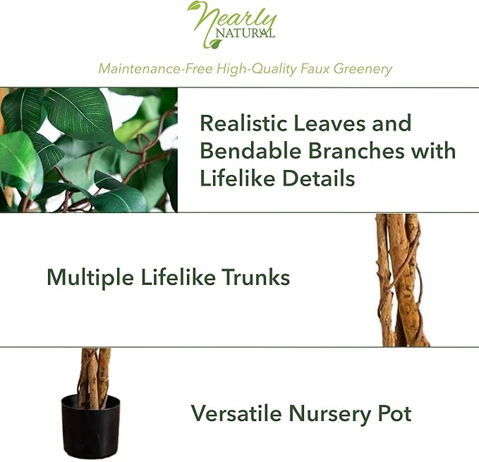 Nearly Natural 7 ft Artificial Ficus Tree - Image 2