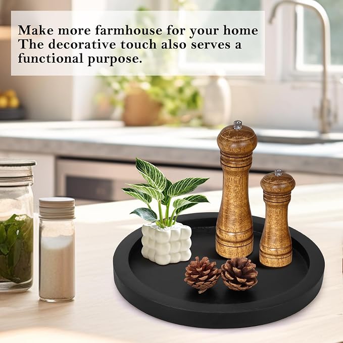 Black Round Wood Decorative Tray - Image 7