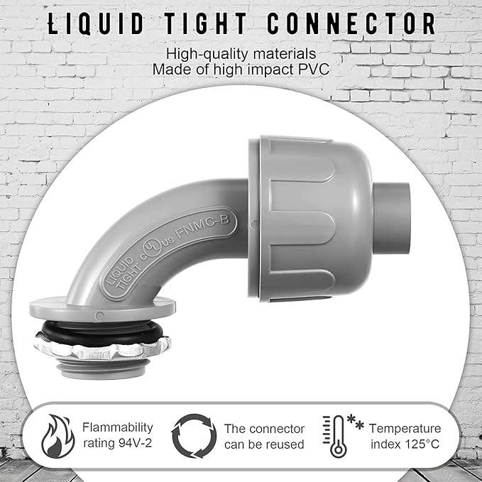 BBTO 12 Pieces 1/2 Inch Liquid Tight Connector Flexible Non Metallic Electrical - Image 5