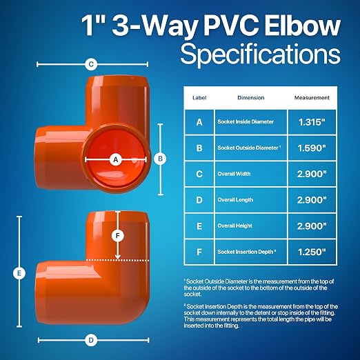1" 3-Way Elbow Furniture Grade PVC Fitting in Orange, Made in USA, UV-Resistant - Image 3