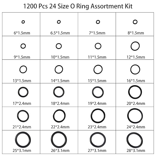 1200 Pcs O Ring Assortment Kit 24 Size Sealing Rubber O-Rings Set | - Image 2