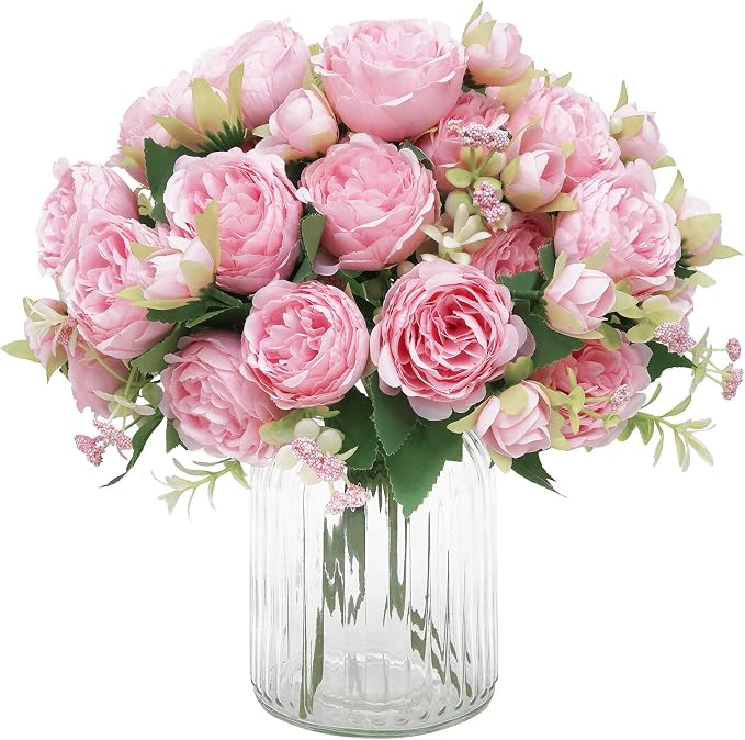 2 Packs Peonies Artificial Flowers, Light Pink Silk Artificial Peonies | Fake by MARTINEMALL