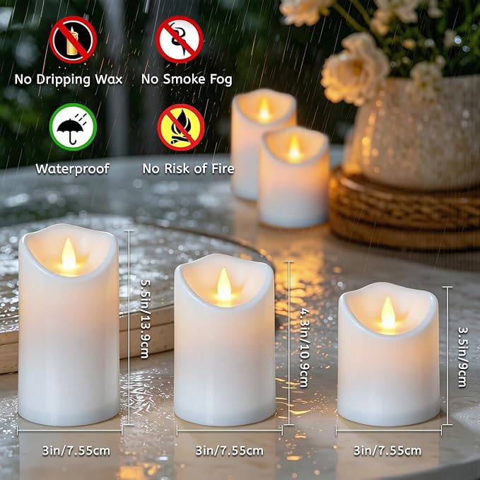 Flameless Candles Set of 9 Plastic LED White Pillars - Image 4