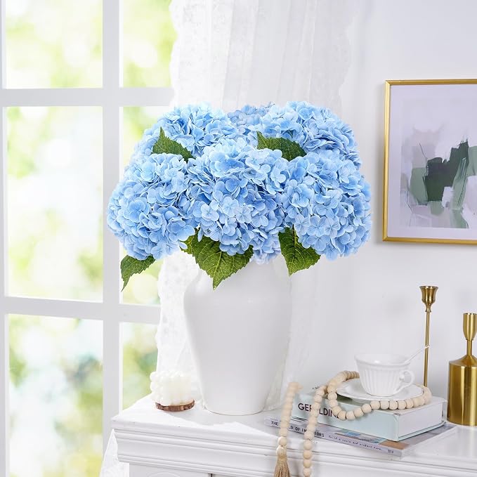 Blue Hydrangea Artificial Flowers, Latex Real Touch | 21" Long Stems - Image 6
