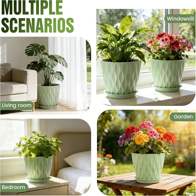 8 Inch Plant Pots 4 Pack Plastic Planters - Image 7