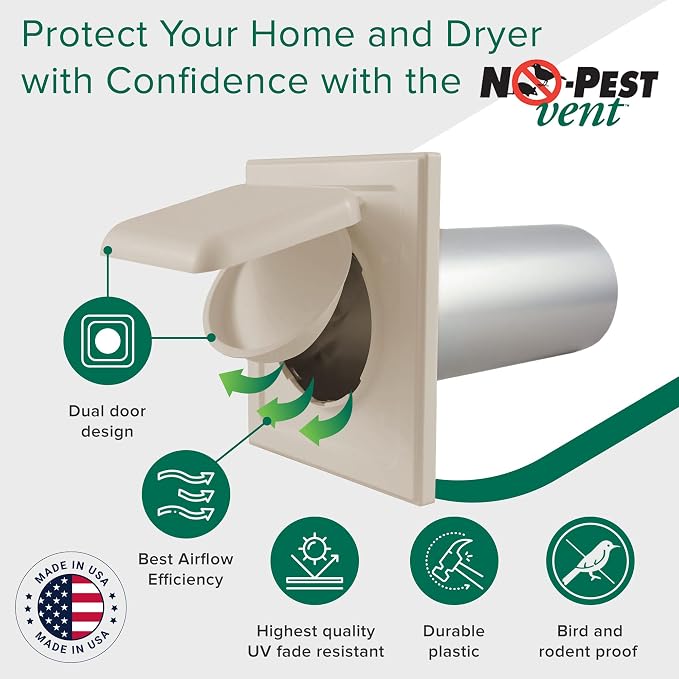 NO-PEST VENT Dual Door Dryer Vent Cover 4 Inch Outdoor, Made in USA, Highest - Image 4