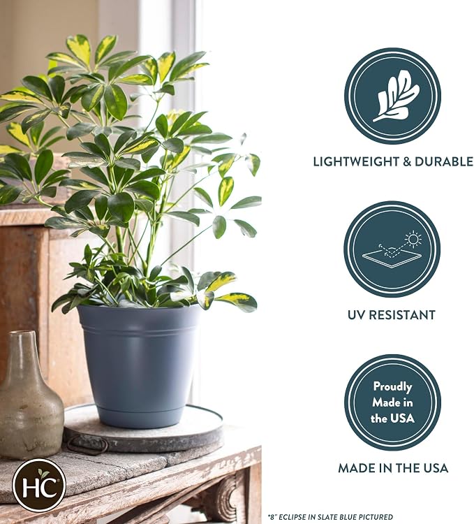 The HC Companies Eclipse Round Planter Pot, 8 Inch, Attached Saucer, Drainage - Image 4