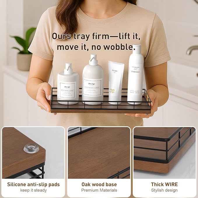 Toilet Paper Basket Organizer, Oak Wood Toilet Tank Tray - Image 5