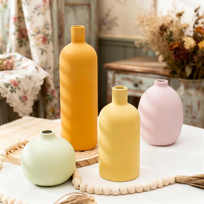 Macaron Ceramic Vase Set of 4, Modern Colors Home Decor, Rustic Farmhouse - Image 6