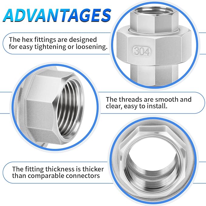 ChillWaves 304 Stainless Steel Cast Pipe Fitting, Union，1" NPT Female Thread - Image 5