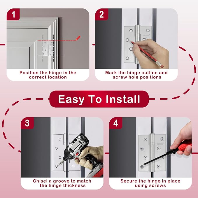 4 Pack RONESS Stainless Steel Hinge, Heavy Duty, Long-Lasting, Smooth and Quiet - Image 5