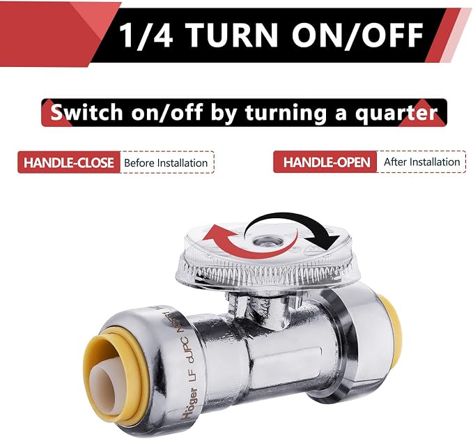2PC EFIELD 1/2"Push Fit Straight Stop Valve, 1/4 Turn | Push-fit Water Shut Off - Image 3