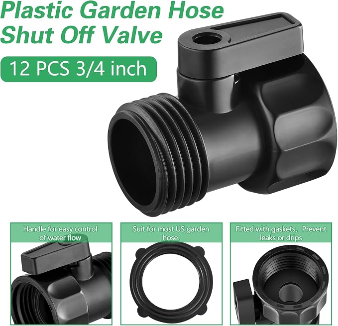 12 PCS 3/4'' Plastic Garden Hose Shut Off Valve, Water hose Shut-Off Ball Valve - Image 2