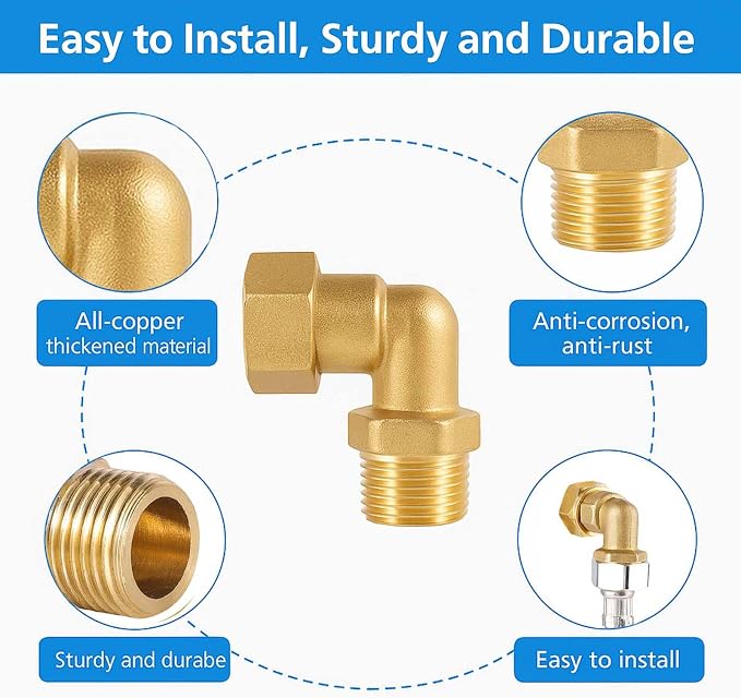G1/2 Brass Clawfoot Tub Faucet Elbow Adapters, 90° Water Hose Elbows | 1 Pair - Image 3