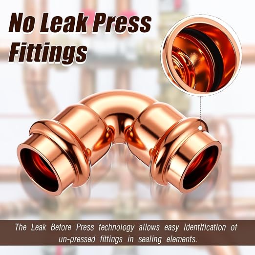 Therwen 10 Pcs 1/2 Inch Copper Pipe Press Fittings, 90 Degree Elbow Coupling - Image 3