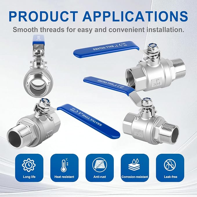 1-1/4 Ball Valve 2 Pack Full Port Male x Female NPT Thread Shut Off Valve | - Image 4