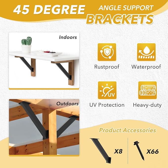8 Pcs Pergola Brackets 4"x 4", Heavy Duty 45 Degree Angle Support Bracket - Image 4