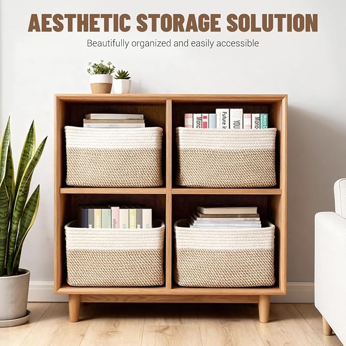 5 Pack Woven Storage Baskets, Decorative Storage Bins - Image 2