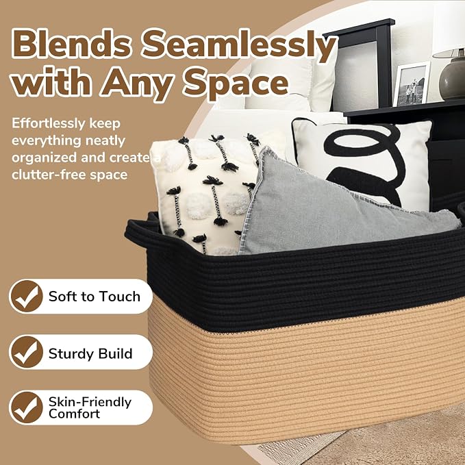 Goodpick 105L Extra Large Woven Blanket Basket Cotton Rope Storage Baskets - Image 5