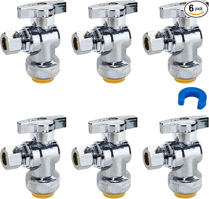 6-Pack Angle Stop Valve, 1/2" x 3/8" Comp Water Shut Off Valve | 1/4 Turn by SUNGATOR