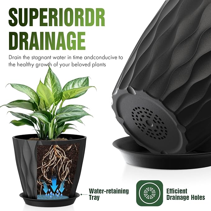 8 Inch Plant Pots 4 Pack Plastic Planters - Image 4