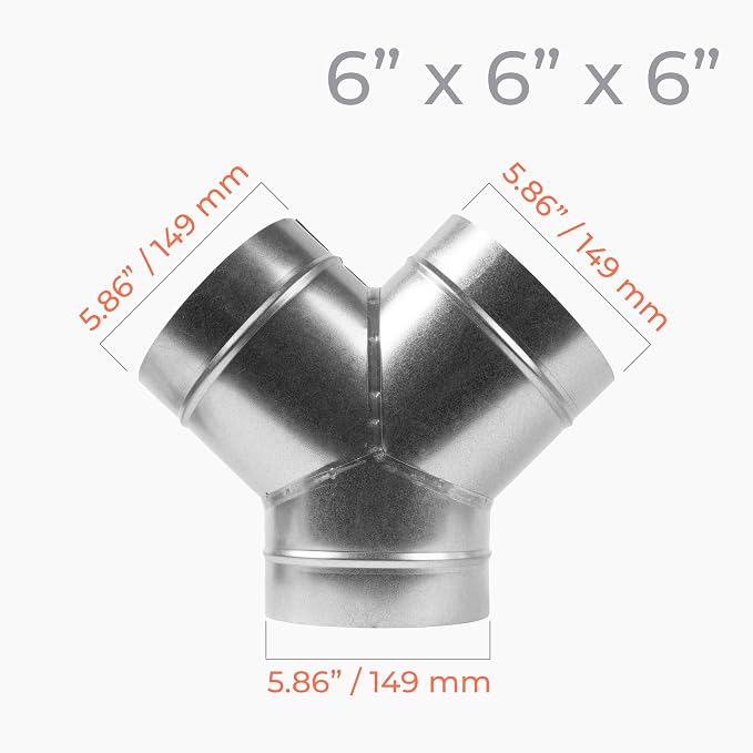 45° Degree Ø6 x 6 x 6 Inch Y Shape Duct Splitter - Image 2